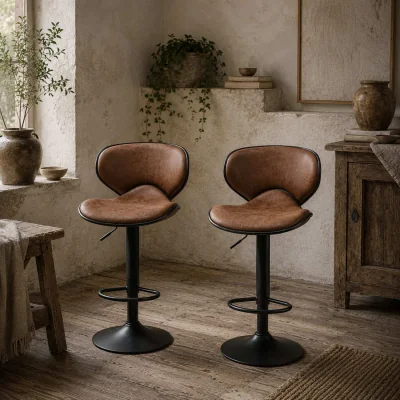 The Range Bama Microfiber Brown Adjustable Swivel Bar Stools Set of 2.