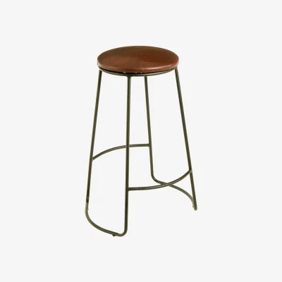 The Range Brixton Faux Leather Bar Stool with Metal Legs - Black