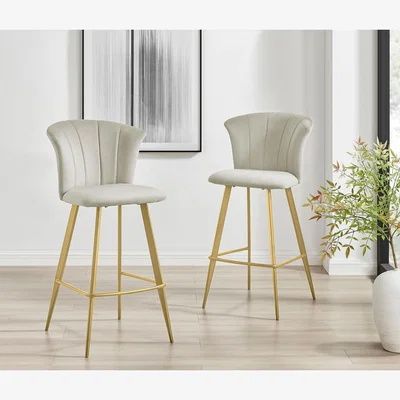 The Range 2x Juniper Velvet Gold Leg Bar Stools - Cappuccino