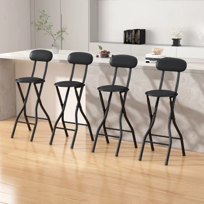 The Range MCC Direct Set of 4 Folding Breakfast Bar Stools Padded Kitchen Dining Chairs - Black