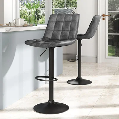 The Range Lift Upholstered Swivel Bar Stools Set of 2 - Black+Grey