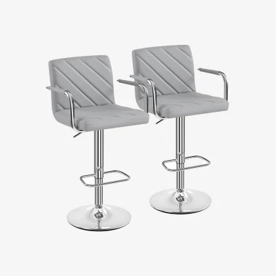The Range Yaheetech Set of 2 Modern Faux Leather Bar Stools - Light Grey
