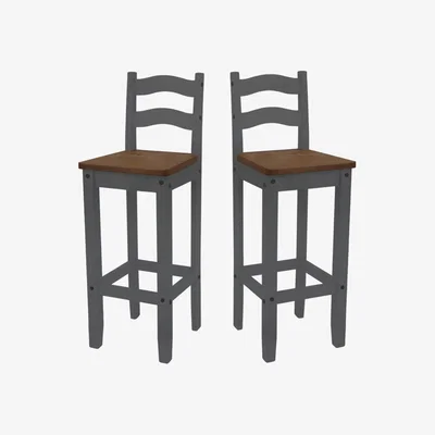 The Range Corona Grey Wax Pair of Bar Stools - Distressed Grey Wax