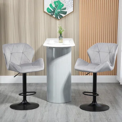The Range Adjustable Bar Stools Set of 2 Velvet-Touch Swivel Metal Frame - Grey