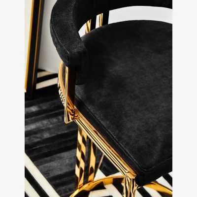 The Range Piermount Black Velvet And Gold Bar Stool - Black