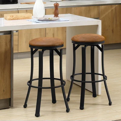 The Range Bar Stools Set of 2 Microfiber Cloth Bar Chairs with Steel Legs - Brown