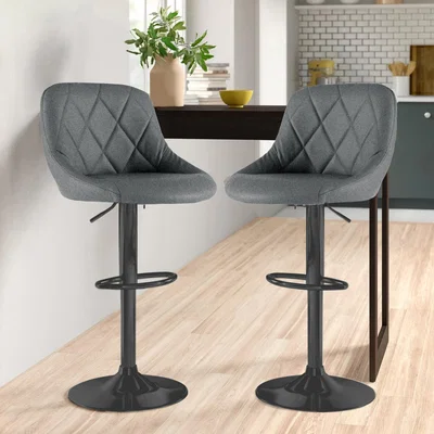 The Range Set of 2 Fabric Barstools Matt Black Leg - Dark Grey