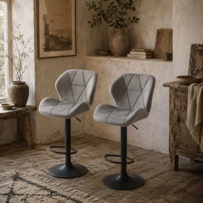 The Range Cotodo Set of 2 Light Grey Upholstered Adjustable Swivel Bar Stools with Back Support