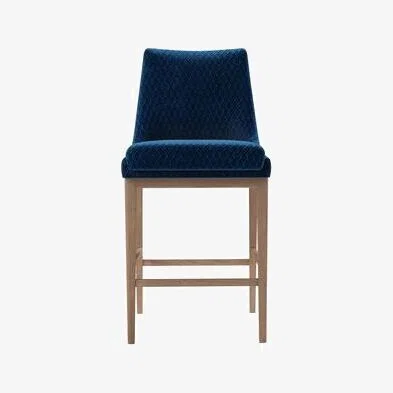 Sofa.com Basil Bar Stool in Royal Blue Velvet Jacquard