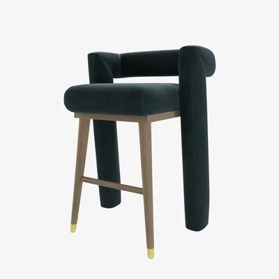 Sofa.com Fonda Bar Stool in Deep Forest Aquaclean Clever Velvet