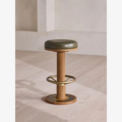 Soho Home Bryden Tall Barstool, Leather, Moss, UK