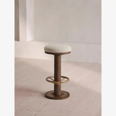 Soho Home Bryden Counter Barstool, Dark Oak, Linen, Natural, UK