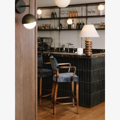 Soho Home Molina Barstool, Velvet, Grey Blue