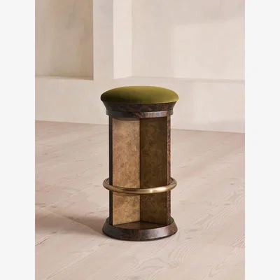 Soho Home Rafaella Barstool, Velvet, Olive, UK