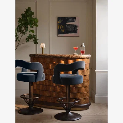 Soho Home Rory Barstool, Velvet, Grey Blue