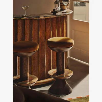 Soho Home Lennie Barstool, Velvet, Mustard, UK