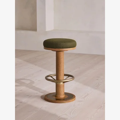 Soho Home Bryden Tall Barstool, Linen, Olive, UK