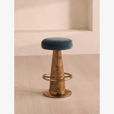 Soho Home Killian Barstool, Velvet, Grey Blue