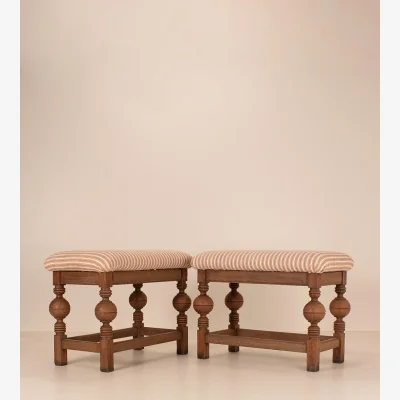 Soho Home Vintage Pair of Brutalist Bed Stools, Rust Stripe, Italy