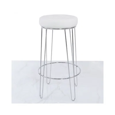 Teddy Beau Deco Home Colton Chrome Bar Stool With White Faux Leather Seat
