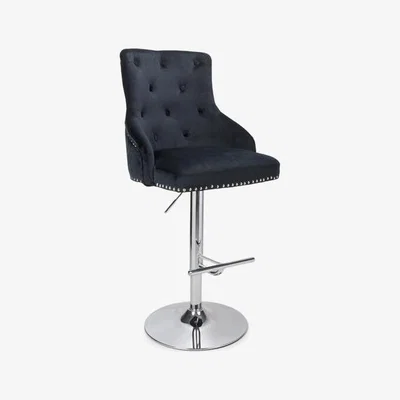 Teddy Beau Shankar Rocco Brushed Velvet Black Bar Stool