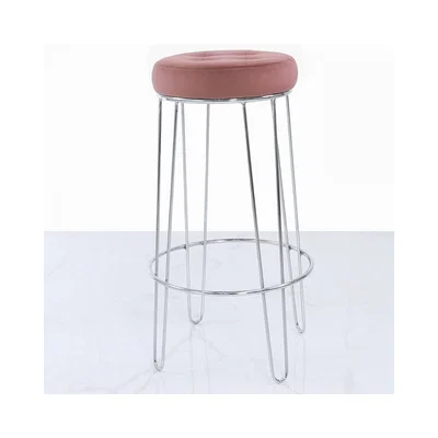 Teddy Beau Deco Home Colton Chrome Bar Stool With Padded Pink Velvet Seat