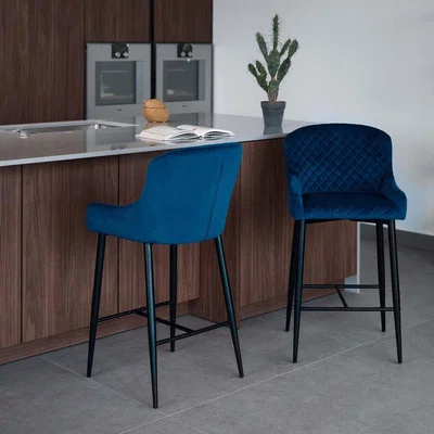 Woods Furniture Carlton Bar Stool - Dark Blue Velvet Set of 2