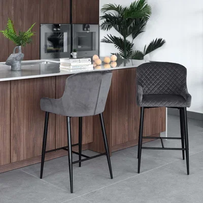 Woods Furniture Carlton Bar Stool - Dark Grey Velvet Set of 2