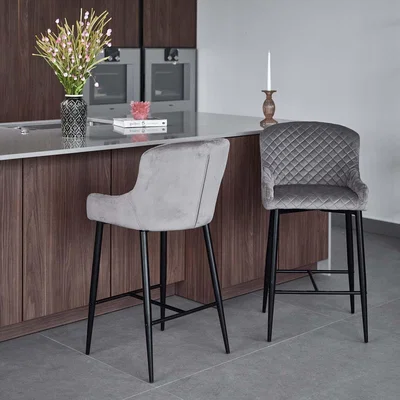 Woods Furniture Carlton Bar Stool - Light Grey Velvet Set of 2