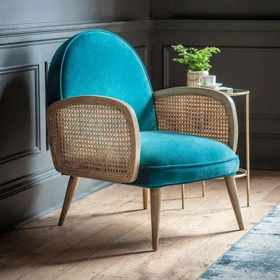 Atkin & Thyme Emmeline Blue Teal Velvet Armchair
