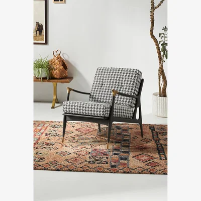 Anthropologie Haverhill Houndstooth Birch Wood Lounge Armchair