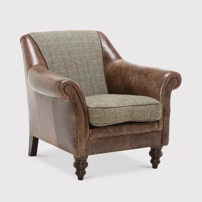 Barker and Stonehouse Tetrad Harris Tweed Dalmore Accent Chair, Brown Fabric | Barker & Stonehouse
