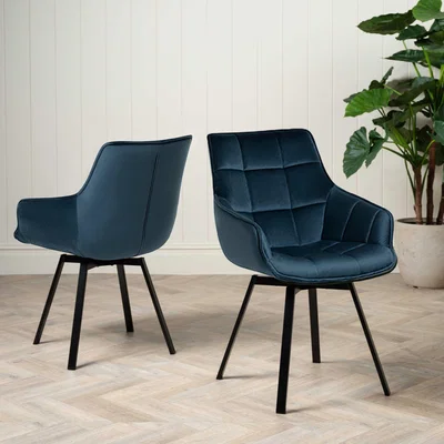 Barker and Stonehouse Jasper Leisure Swivel Dining Chair, Blue Velvet | Barker & Stonehouse