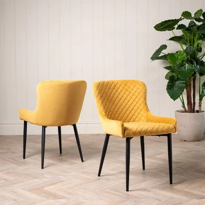 Barker and Stonehouse Rivington Dining Chair, Yellow Velvet | Barker & Stonehouse