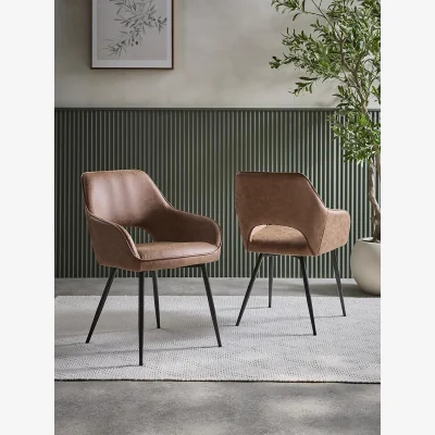 Cox and Cox Two Faux Leather Dining Chairs