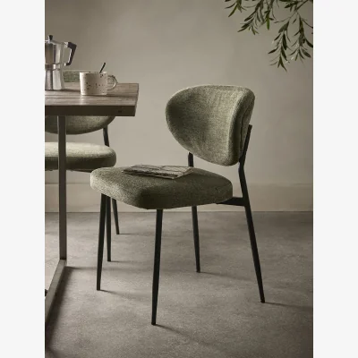 Cox and Cox Two Boucle Dining Chairs - Green