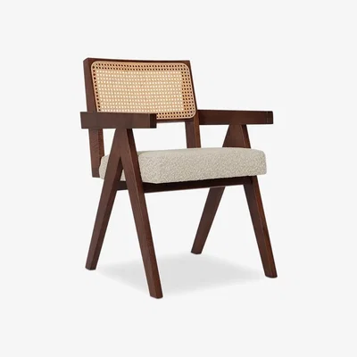 Cult Furniture Cary Carver Dining Chair, Speckled Stone Sustainable Boucle & Walnut