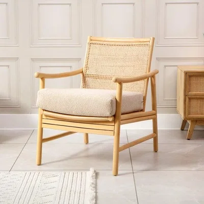 Dunelm Desser Borneo Rattan Chair with Boucle Cushion
