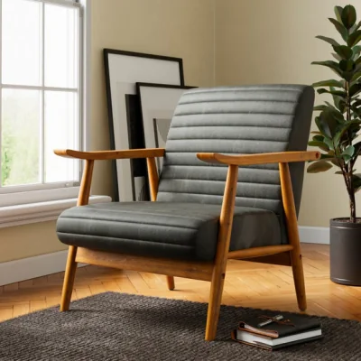 Dunelm Quinn Faux Leather Wooden Arm Accent Chair