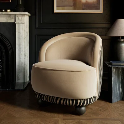 Dunelm Amina Cut Velvet Zebra Print Ball Foot Tub Chair
