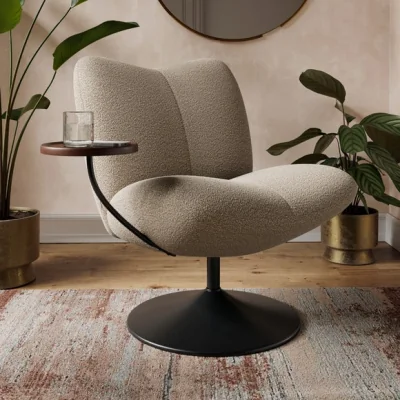 Dunelm Junia Tonal Boucle Swivel Chair with Table