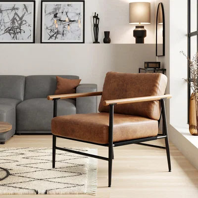 Dunelm Arbour Industrial Accent Chair Faux Leather Tan