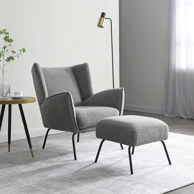 Dunelm Return - Hana Sherpa Chair with Footstool, Grey