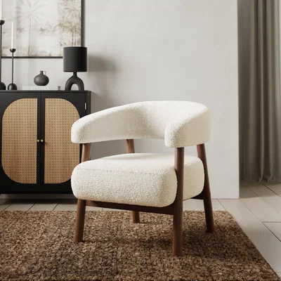 Dunelm Cleo Curved Sherpa Accent Chair, Ivory Ivory