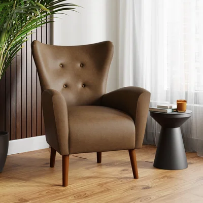 Dunelm Sven Faux Leather Modern Wing Chair Mocha