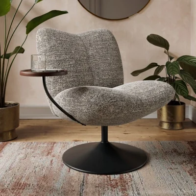 Dunelm Junia Luxe Boucle Swivel Chair with Table