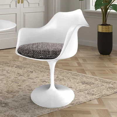 Dunelm Fusion Living White Tulip Curved Arm Dining Chair with Textured Cushion