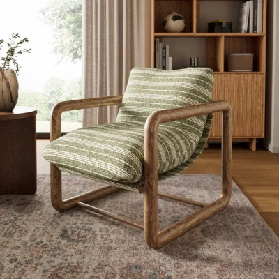 Dunelm Malia Boucle Stripe Chunky Wooden Occasional Armchair