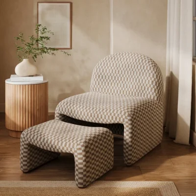 Dunelm Monty Checkerboard Chenille Accent Chair And Footstool