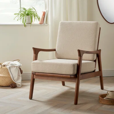 Dunelm Elements Maddox Self Assembly Woolly Herringbone Accent Chair Natural